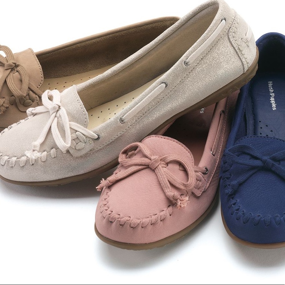 Hush Puppies Women's Flats in Tan, Pink, and Blue